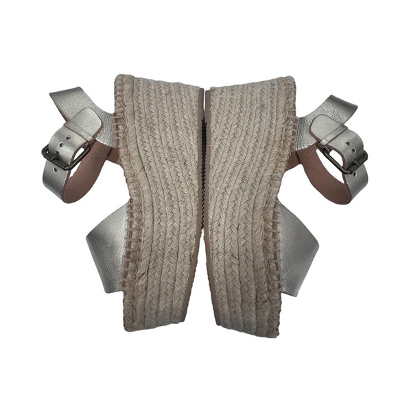 Soludos Gold Leather Platform Jute Braided Wedge Sandals Size 5.5 Women’s - Picture 5 of 7